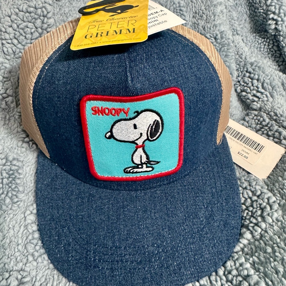 Peter Grimm Blue Denim & Tan Trucker Hat with Snoopy Patch